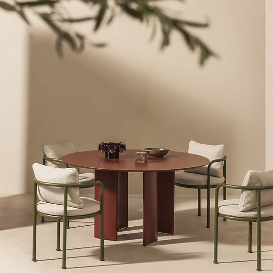 Zahradní set Amarello, kulatý stůl 140 cm + 4 židle, hliníkový, zelený/bordově hnědý