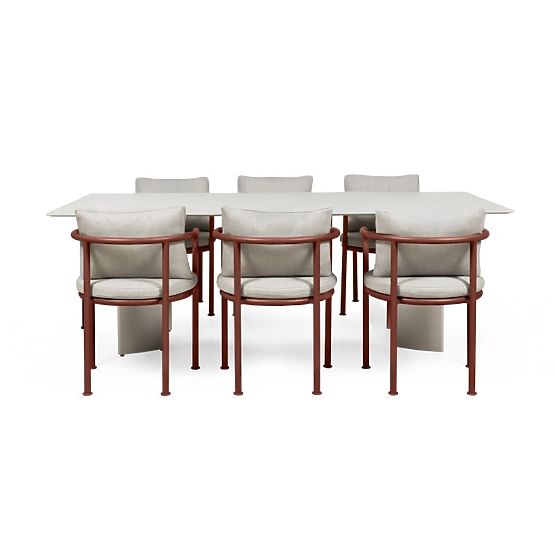 Zahradní set Amarello, stůl 220 cm + 6 židlí, hliníkový, světle béžový/bordově hnědý