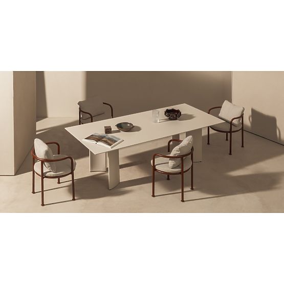 Zahradní set Amarello, stůl 220 cm + 6 židlí, hliníkový, světle béžový/bordově hnědý