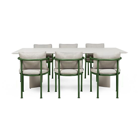 Zahradní set Amarello, stůl 220 cm + 6 židlí, hliníkový, světle béžový/zelený