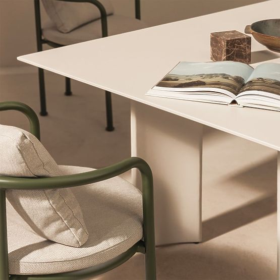 Zahradní set Amarello, stůl 220 cm + 6 židlí, hliníkový, světle béžový/zelený