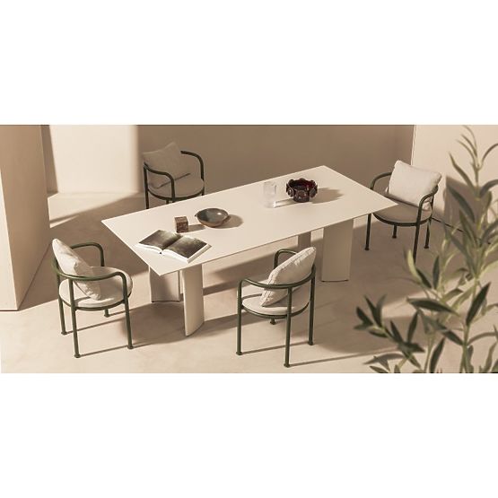 Zahradní set Amarello, stůl 220 cm + 6 židlí, hliníkový, světle béžový/zelený
