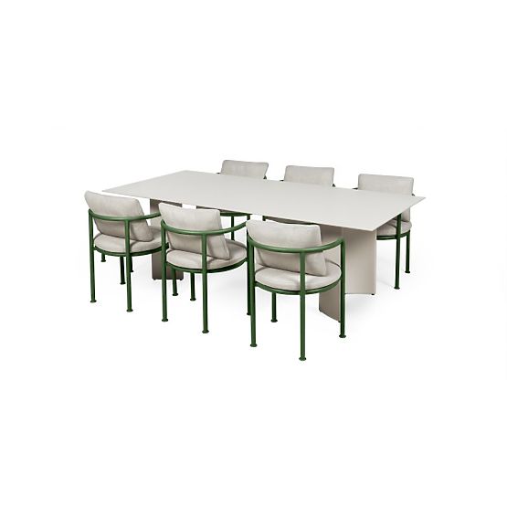 Zahradní set Amarello, stůl 220 cm + 6 židlí, hliníkový, světle béžový/zelený