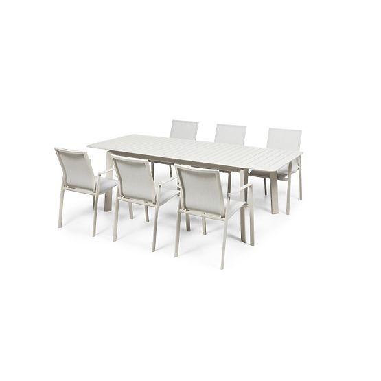 Zahradní set Canelli, rozkládací stůl 175-234 cm + 6 židlí, hliníkový, světle béžový