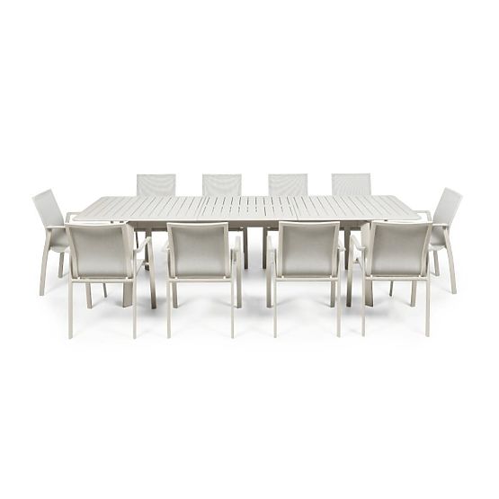 Zahradní set Canelli, rozkládací stůl 205-286 cm + 10 židlí, hliníkový, světle béžový