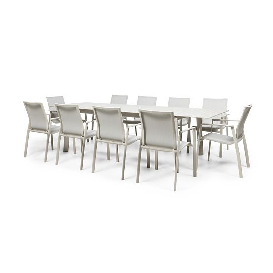 Zahradní set Canelli, rozkládací stůl 205-286 cm + 10 židlí, hliníkový, světle béžový