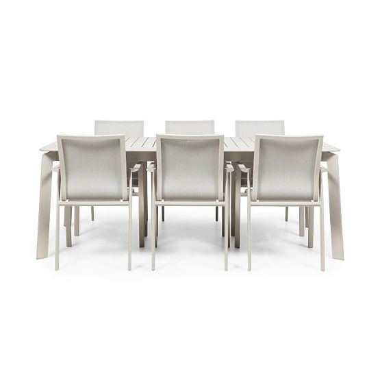Zahradní set Canelli, rozkládací stůl 205-286 cm + 6 židlí, hliníkový, světle béžový