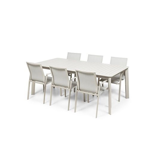 Zahradní set Canelli, rozkládací stůl 205-286 cm + 6 židlí, hliníkový, světle béžový