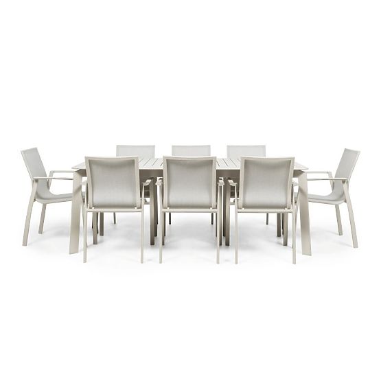 Zahradní set Canelli, rozkládací stůl 205-286 cm + 8 židlí, hliníkový, světle béžový