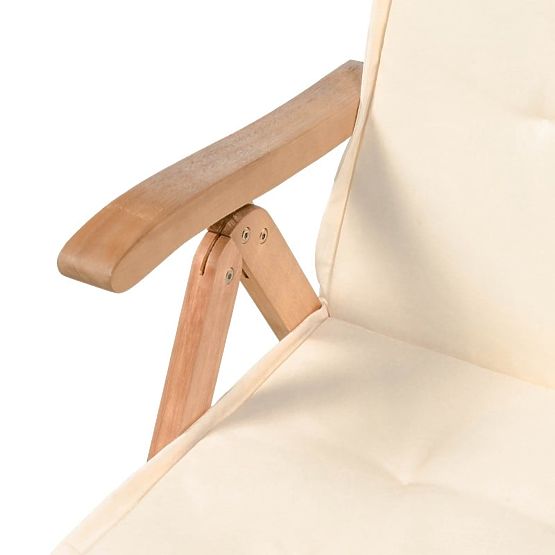 Zahradní set Familis stůl 160 cm + 4 židle s nastavitelnými opěradly a krémovými polštáři, dřevo