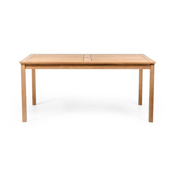 Zahradní set Familis stůl 160 cm + 6 židlí s nastavitelnými opěradly a krémovými polštáři, dřevo