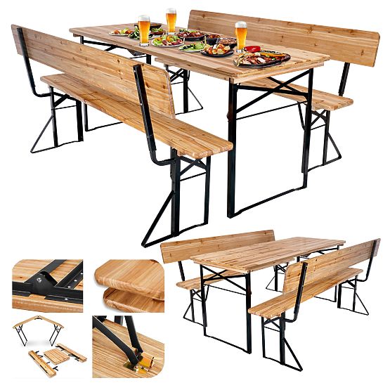 Zahradní set ocelovo-dřevěný PORTER 170 cm stůl + 2 lavice