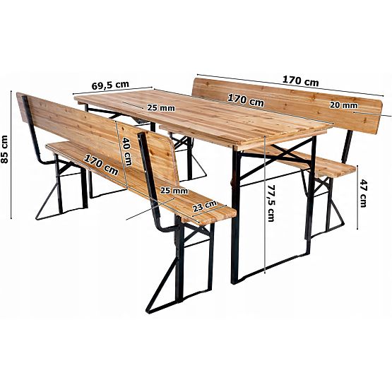 Zahradní set ocelovo-dřevěný PORTER 170 cm stůl + 2 lavice