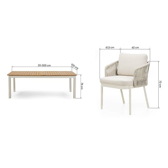 Zahradní set Porticato, rozkládací stůl 211-300 cm + 12 židlí, akáciové dřevo FSC, teakový vzhled