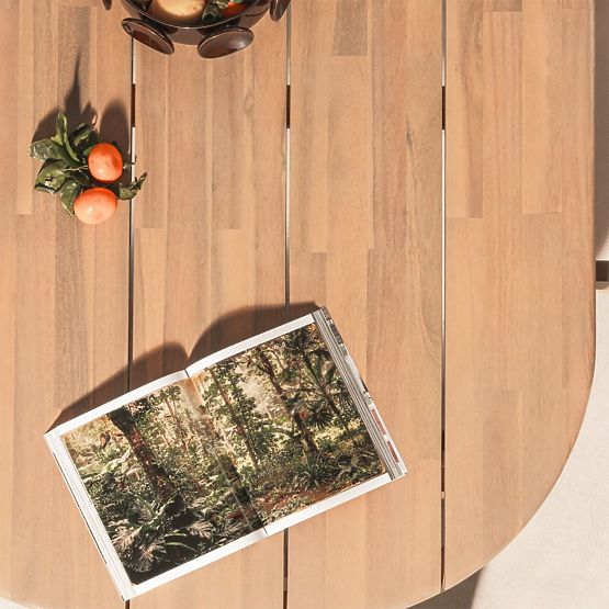 Zahradní set Satori II, stůl 240 cm + 6 židlí, akáciové dřevo FSC, teakový vzhled, béžový, zaoblený