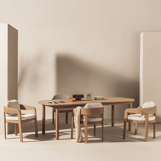 Zahradní set Satori II, stůl 240 cm + 8 židlí, akáciové dřevo FSC, teakový vzhled, béžový, zaoblený