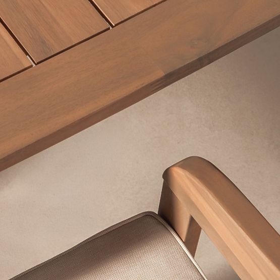 Zahradní set Satori, stůl 183 cm + 4 židle, akátové dřevo FSC, teakový vzhled, béžový, zaoblený