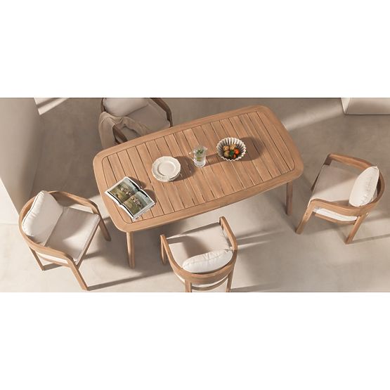 Zahradní set Satori, stůl 183 cm + 6 židlí, akáciové dřevo FSC, teakový vzhled, béžový, zaoblený