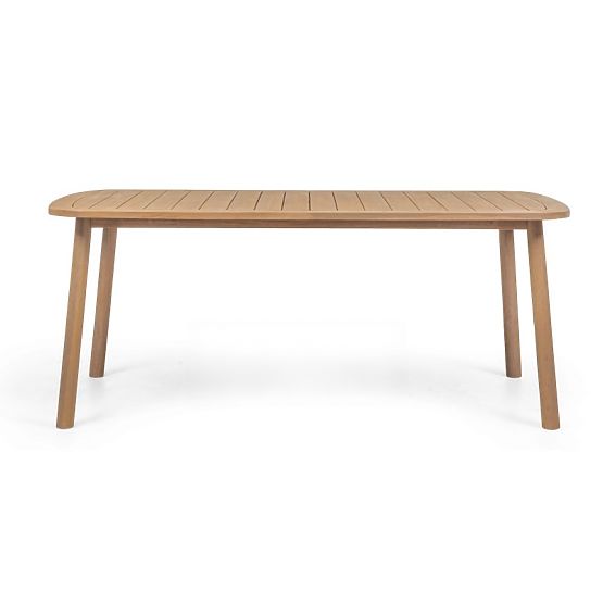 Zahradní set Satori, stůl 183 cm + 6 židlí, akáciové dřevo FSC, teakový vzhled, béžový, zaoblený