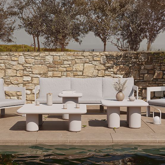 Zahradní stolek Vibonis 70 cm, čtvercový, cementový, světle béžový