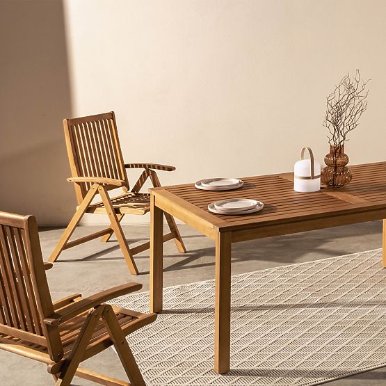 Zahradní stůl Familis, 160 cm, teakový vzhled, eukalyptové dřevo FSC