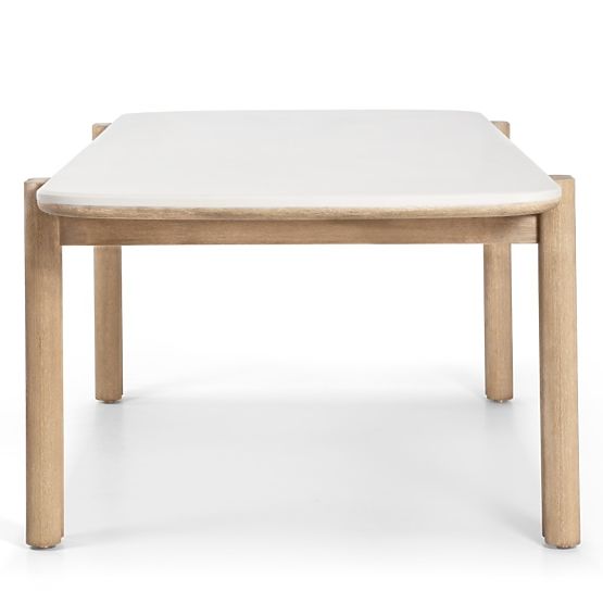 Zahradní stůl Komorebi 280 cm s kamennou deskou, světlé akáciové dřevo/světle béžový, obdélníkový
