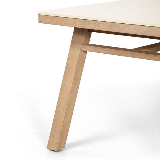 Zahradní stůl Wabi 200 cm s kamennou deskou, světlé akáciové dřevo/světle béžový, obdélníkový