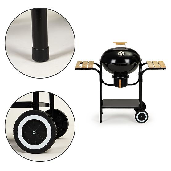 Zahradní uhlový gril s poklopem a policemi, rošt, popelník