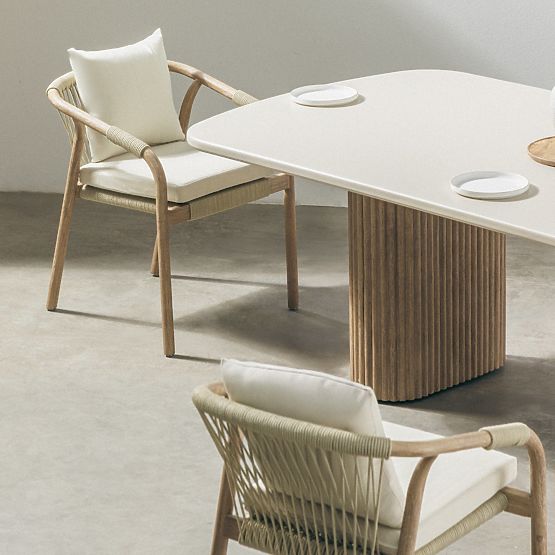 Zahradní židle Rovigo s pleteným provazem, světlé akáciové dřevo/světle béžová, zaoblená