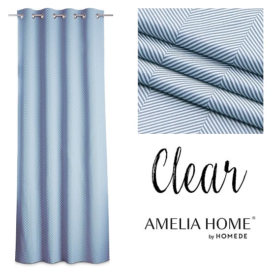 Závěs CLEAR barva tmavě modrá tištěný motiv boho styl klasický stříbrné kovové průchodky