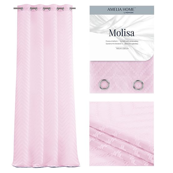 Závěs MOLISA růžová barva vyšívaný motiv boho stříbrné průchodky voál 140x270 ameliahome