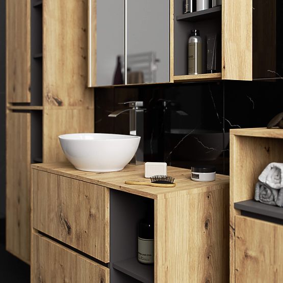 ZÁVĚSNÁ KOUPELNOVÁ SKŘÍŇKA VAMI W50 2D 6P DUB ARTISAN / GRAFIT ŠEDÁ