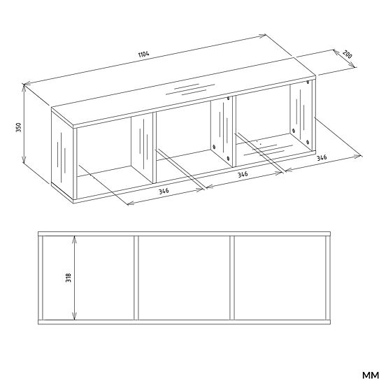 Závěsná police COBI 1X3 - Moderní nástěnná police 3 Komory Matná Bílá