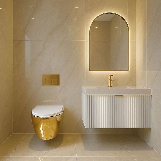 Závěsná WC mísa Rea Carlo Mini Tornado NF Zlatá Bílá