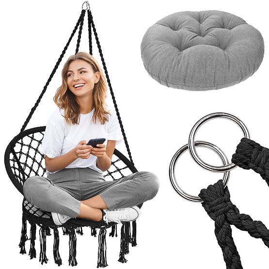 Závěsné křeslo boho s polštářem black 490129A