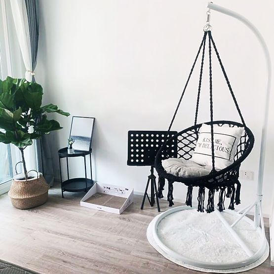 Závěsné křeslo boho s polštářem black 490129A