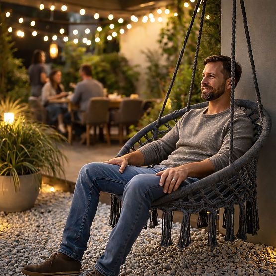 Závěsné křeslo boho zahradní houpačka čapí hnízdo šedé MultiGarden