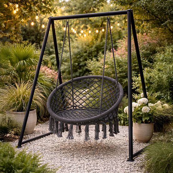 Závěsné křeslo boho zahradní houpačka čapí hnízdo šedé MultiGarden