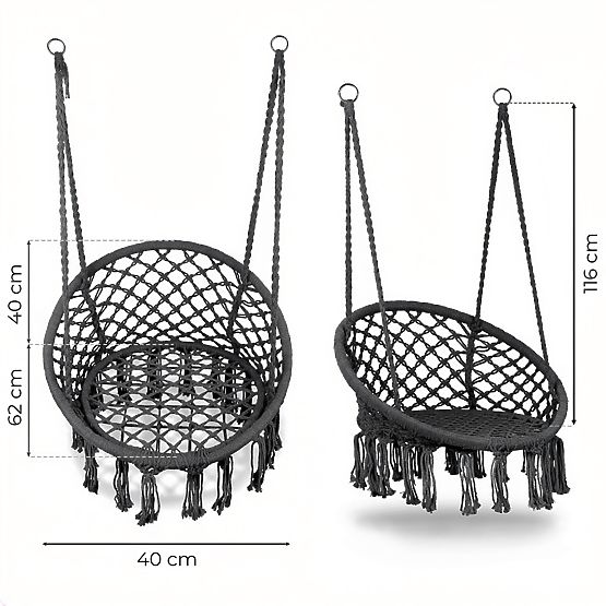 Závěsné křeslo boho zahradní houpačka čapí hnízdo šedé MultiGarden