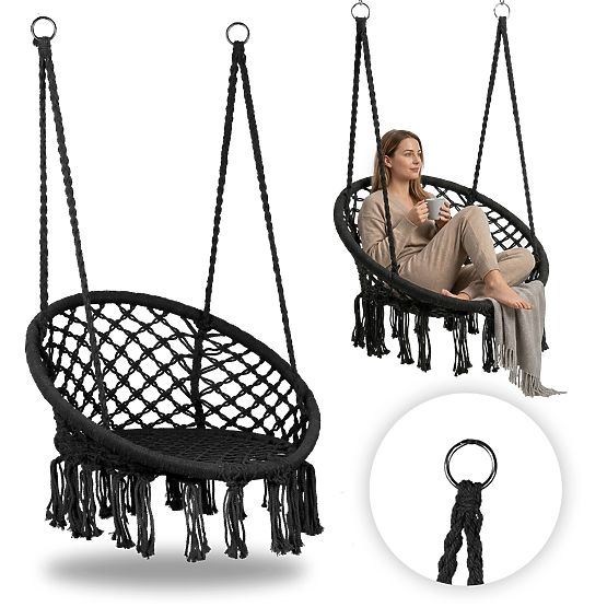 Závěsné křeslo boho zahradní houpačka černé MultiGarden