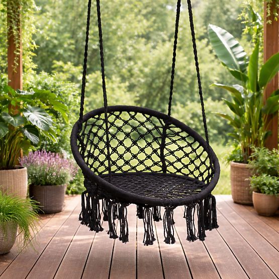 Závěsné křeslo boho zahradní houpačka černé MultiGarden