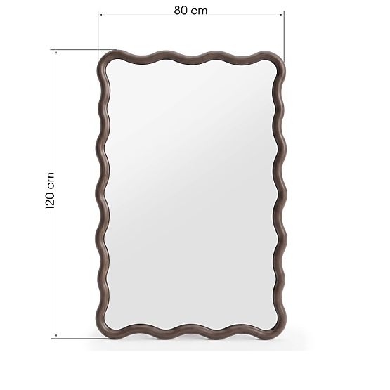 Závěsné zrcadlo Glimmer ve vlnitém rámu, tmavý ořech