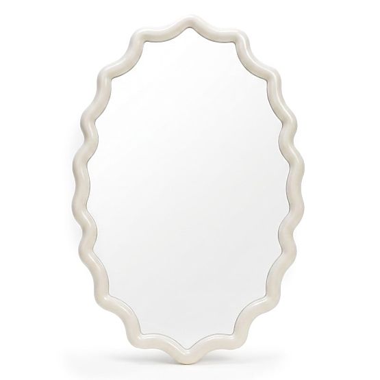 Závěsné zrcadlo Lumi, mléčně bílá, lesklé