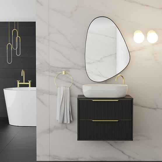 Závěsné zrcadlo v černém rámu Libia, 76x51 cm, nepravidelný tvar