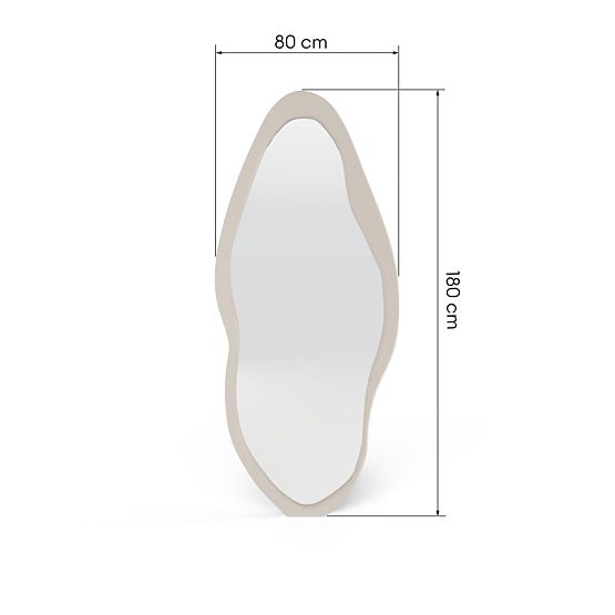 Závěsné zrcadlo v dřevěném rámu Mara, 180x80 cm, nepravidelný tvar, krémové