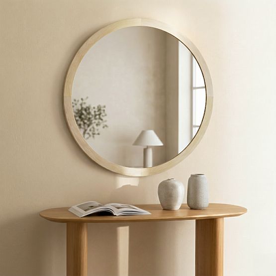 Závěsné zrcadlo v dřevěném rámu Sesto 60 cm, kulaté, přírodní