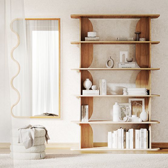 Závěsné zrcadlo v vlnitém rámu Noelie, 140x70 cm, obdélníkové, paulowniové dřevo, přírodní