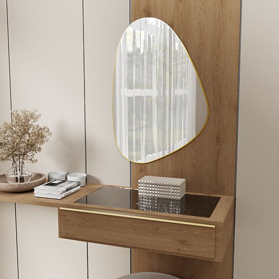 Závěsné zrcadlo ve zlatém rámu Libia, 76x51 cm, nepravidelný tvar