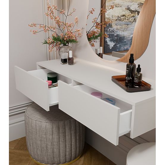 Závěsný Kosmetický Toaletní Stolek MIKA 110 cm 2 Zásuvky do Ložnice KAŠMÍR Béžová