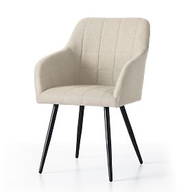 4x Čalouněná židle s čtvercovým prošíváním Béžová LUXANO Černé nohy látka Lumos